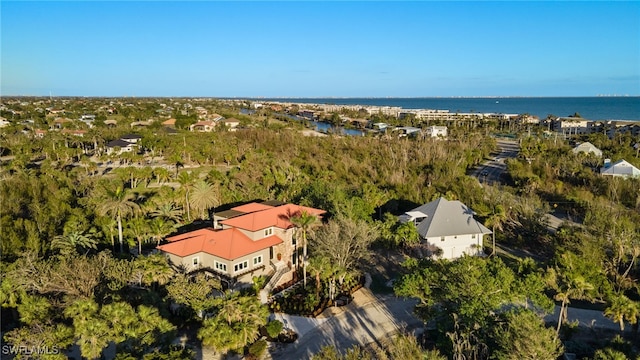 aerial view with a water view