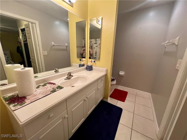 bathroom featuring toilet, tile patterned flooring, and vanity