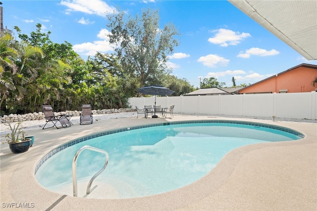 view of swimming pool featuring a patio area