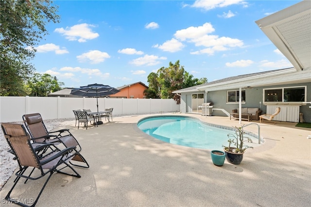 view of pool featuring a patio area