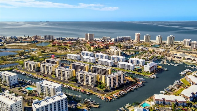 aerial view featuring a water view