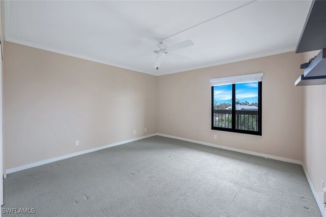 empty room featuring ceiling fan and carpet