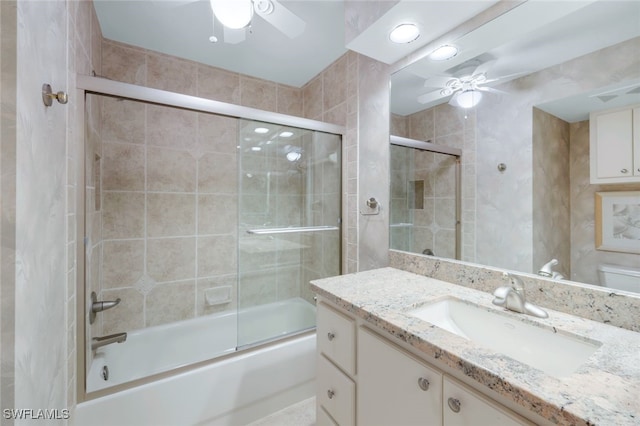 2777 W Gulf Dr Unit 309, Sanibel, FL 33957 - full bathroom with enclosed tub / shower combo, vanity, and a ceiling fan