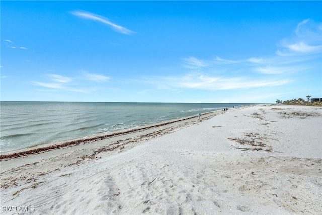 property view of water featuring a beach view