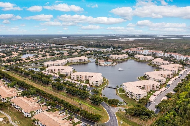 aerial view with a water view