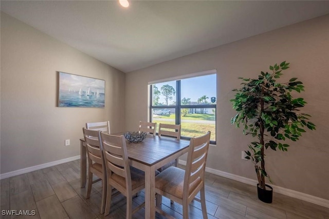 dining room featuring vaulted ceiling