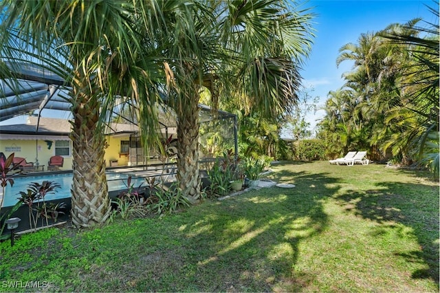 view of yard with a lanai