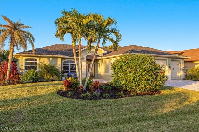 view of front of house featuring a garage and a front yard