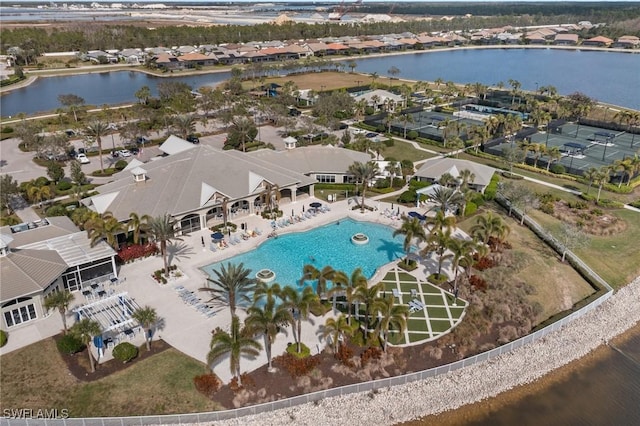 aerial view with a water view