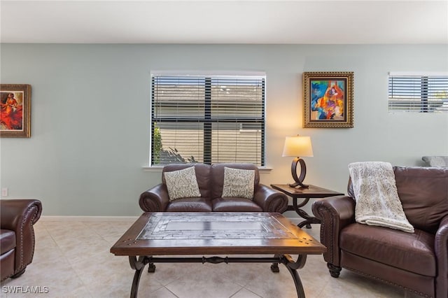 living room with light tile patterned floors