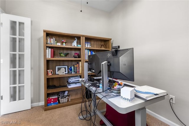 view of carpeted home office