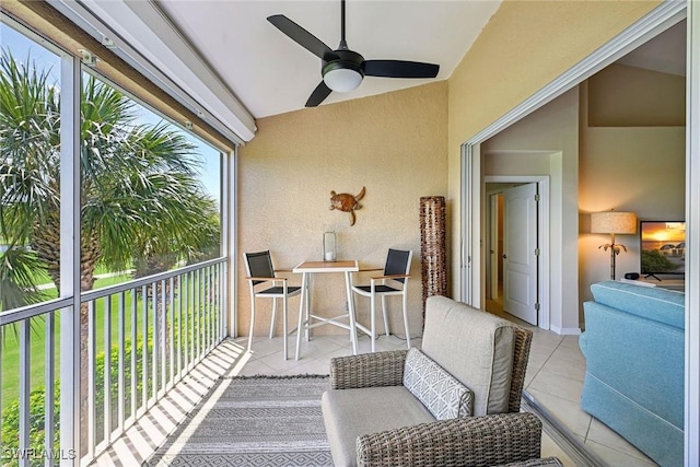 balcony featuring ceiling fan