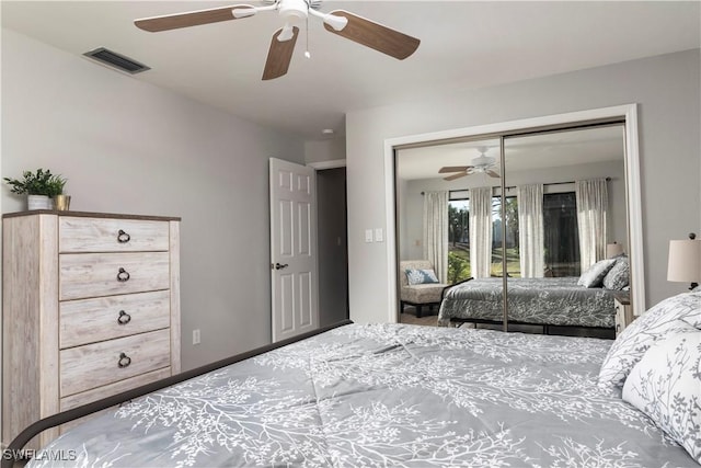 bedroom featuring a closet and ceiling fan