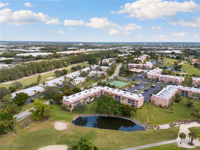 aerial view with a water view