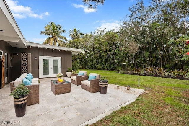 view of patio featuring an outdoor hangout area and french doors