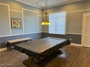 playroom featuring pool table and dark hardwood / wood-style floors