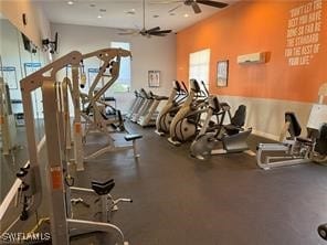 gym with ceiling fan