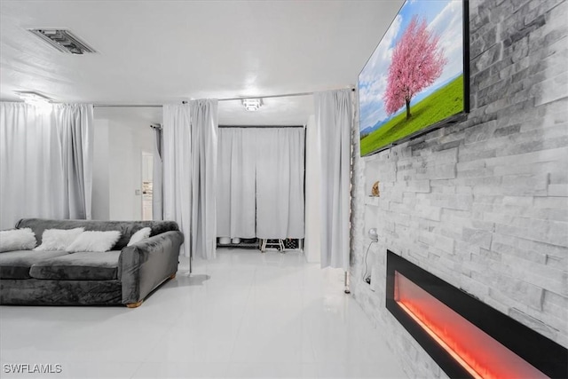 living room featuring light tile patterned floors