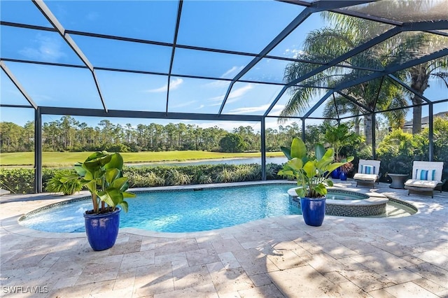 12735 Kingsmill Way, Fort Myers, FL 33913 - view of swimming pool with a patio, glass enclosure, and view of scattered trees
