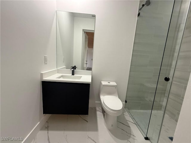 bathroom with vanity, toilet, and a tile shower