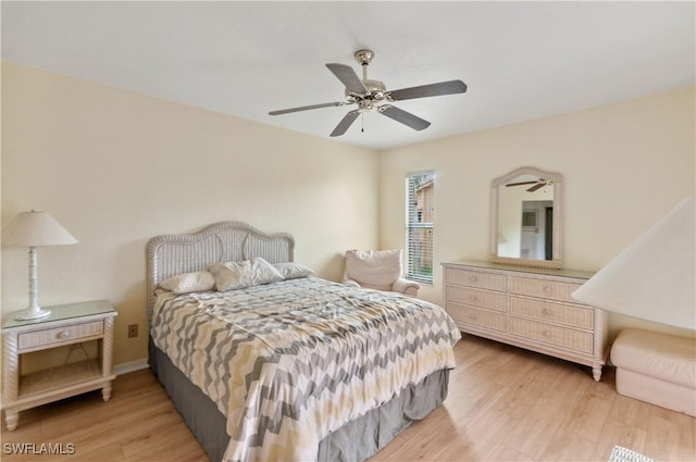 bedroom with ceiling fan and wood-type flooring