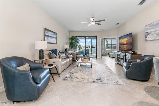 living room with ceiling fan