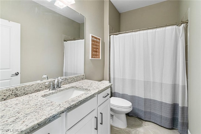 bathroom featuring toilet, vanity, and tile patterned flooring