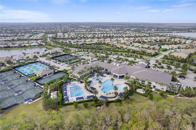 aerial view with a water view