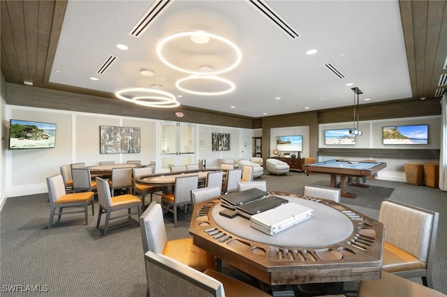 playroom with recessed lighting, visible vents, and billiards