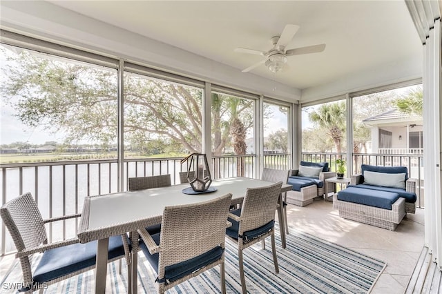 sunroom with ceiling fan and a wealth of natural light