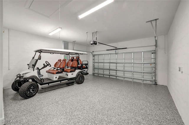 garage with a garage door opener