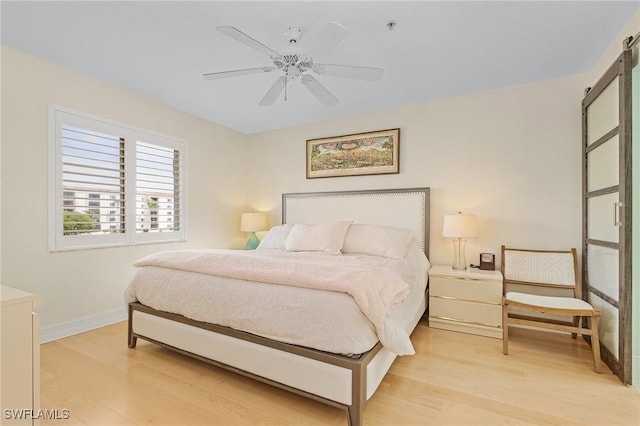 bedroom featuring ceiling fan and light hardwood / wood-style floors