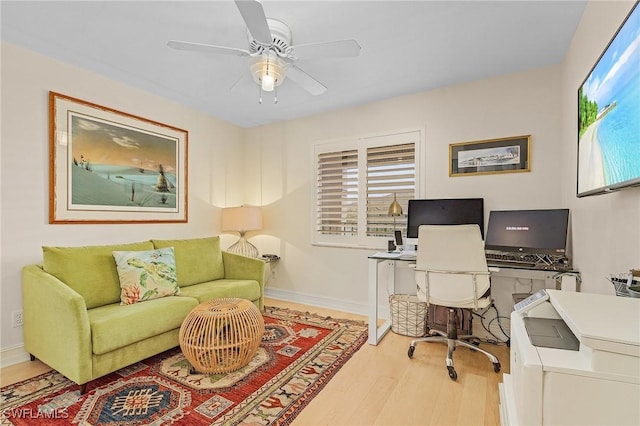 office area featuring ceiling fan and wood-type flooring