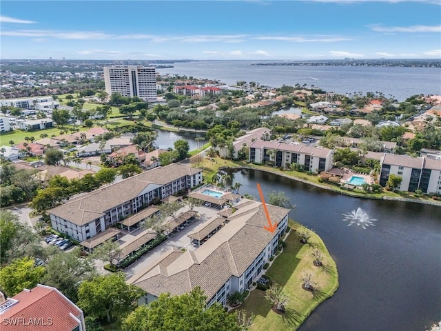 aerial view featuring a water view