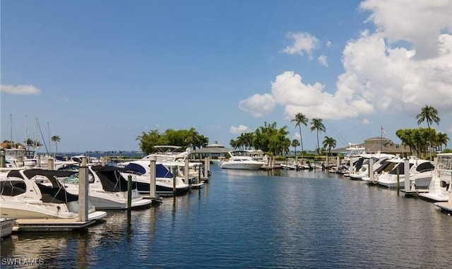 view of dock with a water view