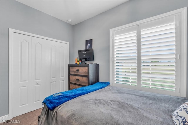 bedroom with a closet and carpet floors