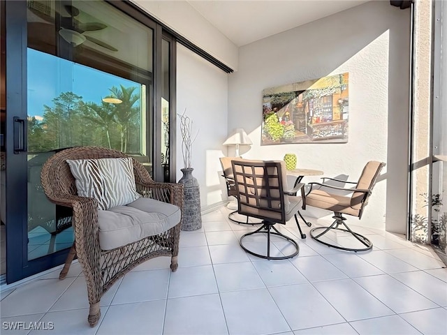 interior space featuring light tile patterned flooring