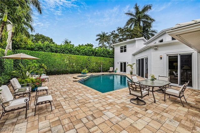 view of swimming pool with a patio area