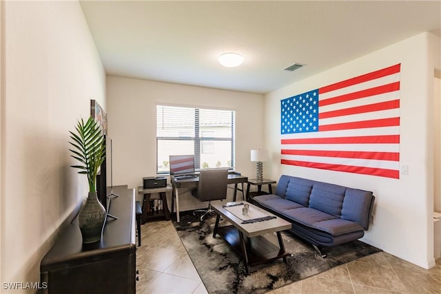 living room featuring light tile patterned floors