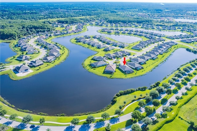 aerial view featuring a water view