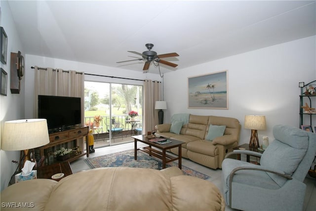 living room featuring ceiling fan