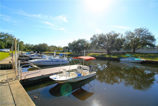 view of dock with a water view