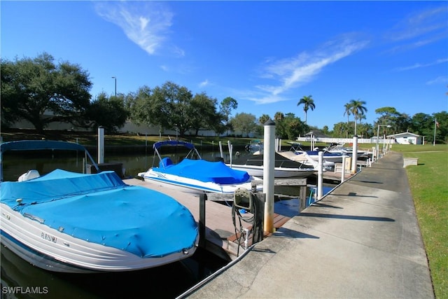 view of dock with a water view