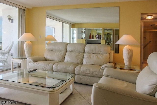 view of tiled living room