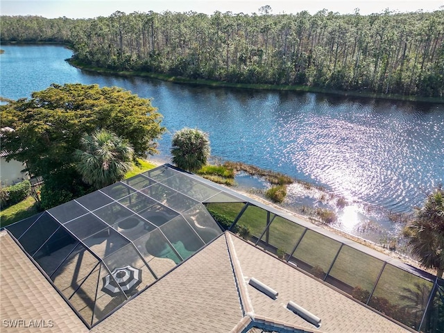 aerial view featuring a water view