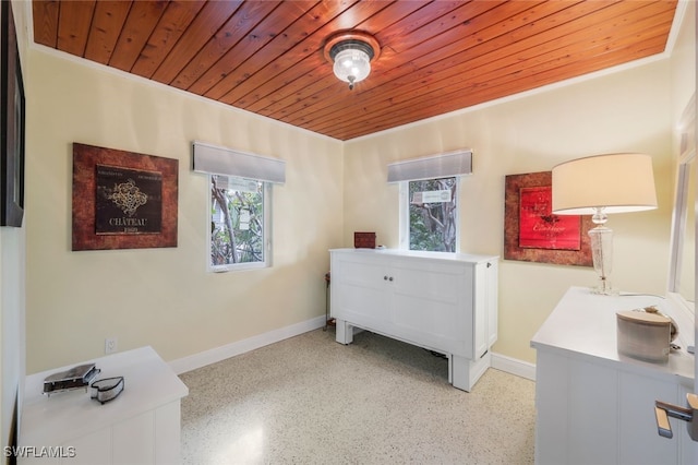 bedroom with wood ceiling