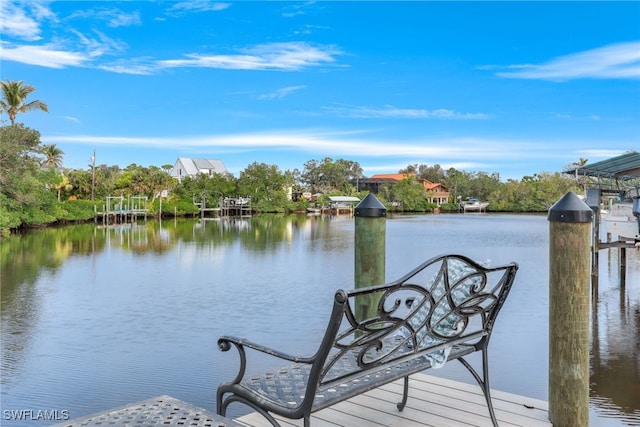 view of dock with a water view