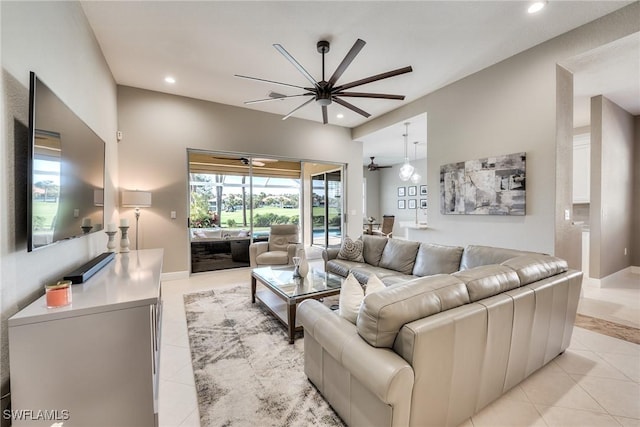 view of tiled living room