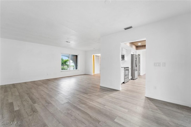 unfurnished living room with light hardwood / wood-style floors