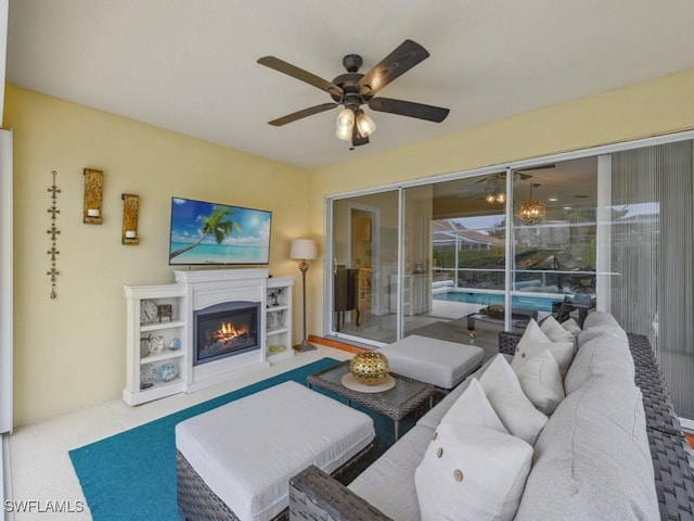 living room with ceiling fan